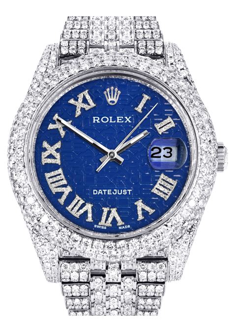 fake rolex light blue iced out|rolex datejust 41 iced out.